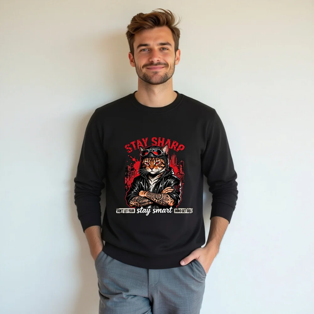 Stay Sharp Cat Sweatshirt – Unisex Organic Hoodie for Men & Women - Image 7
