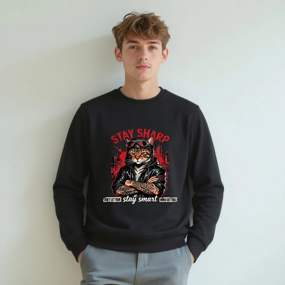 Stay Sharp Cat Sweatshirt – Unisex Organic Hoodie for Men & Women - Image 8