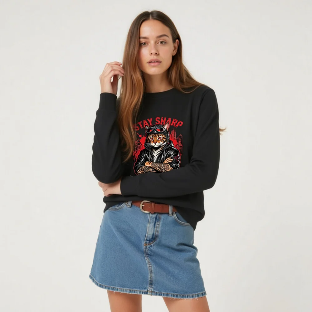 Stay Sharp Cat Sweatshirt – Unisex Organic Hoodie for Men & Women - Image 9