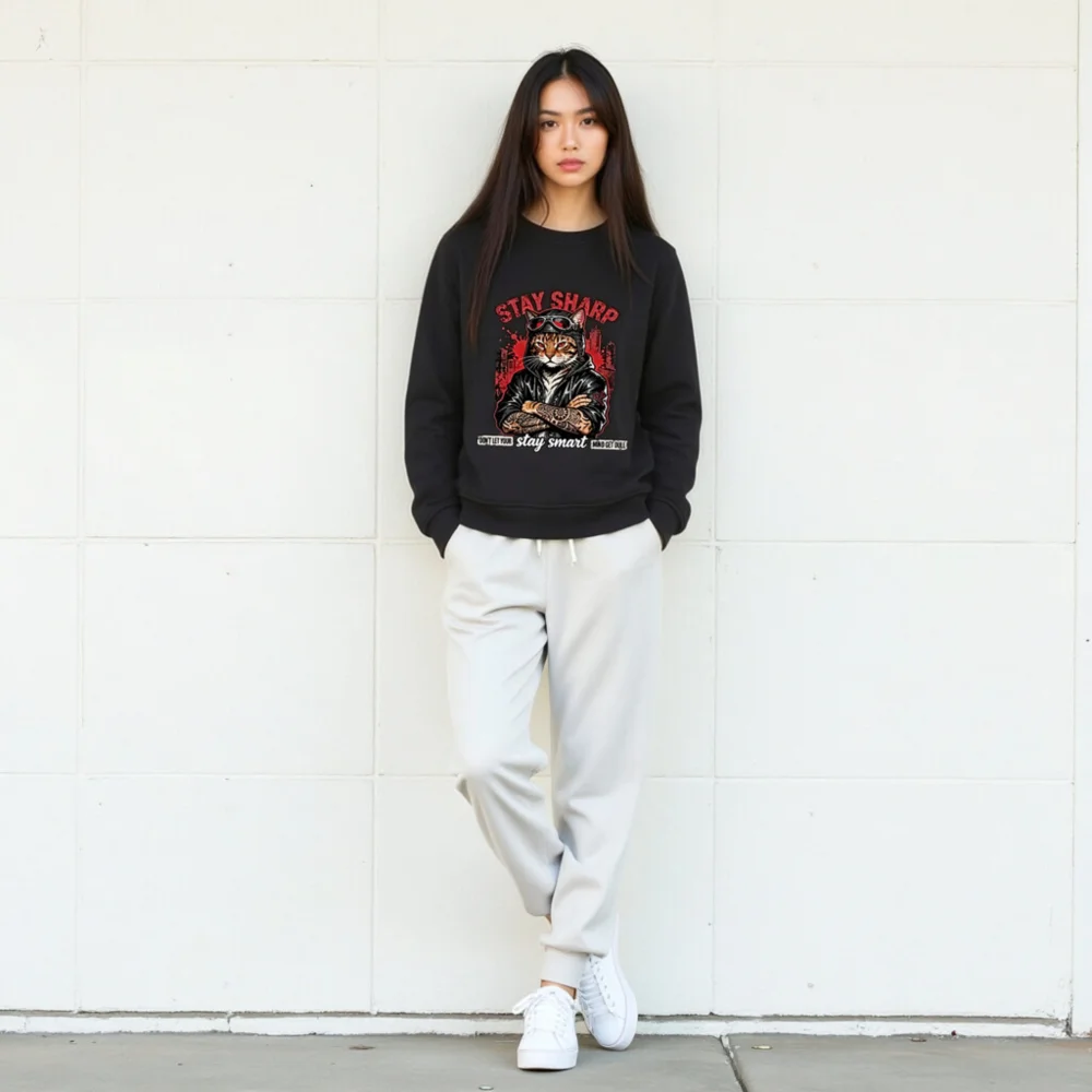 Stay Sharp Cat Sweatshirt – Unisex Organic Hoodie for Men & Women - Image 10