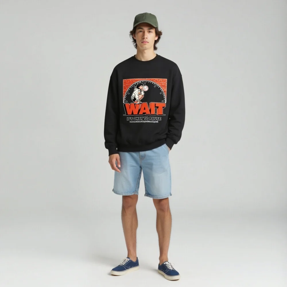 Wait It's Okay to Pause Sweatshirt - Unisex Crewneck Graphic Pullover - Image 3