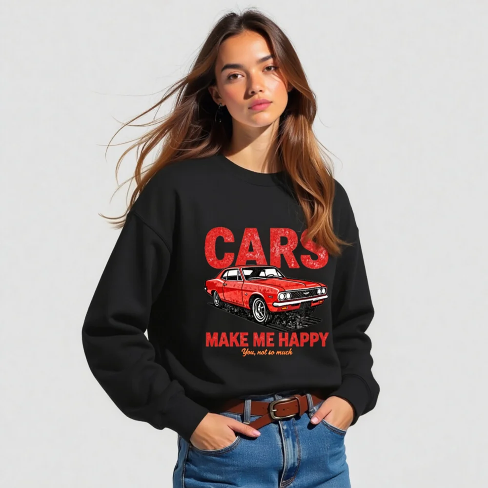 Cars Make Me Happy Sweatshirt – Unisex Vintage Car Graphic Crewneck - Image 5