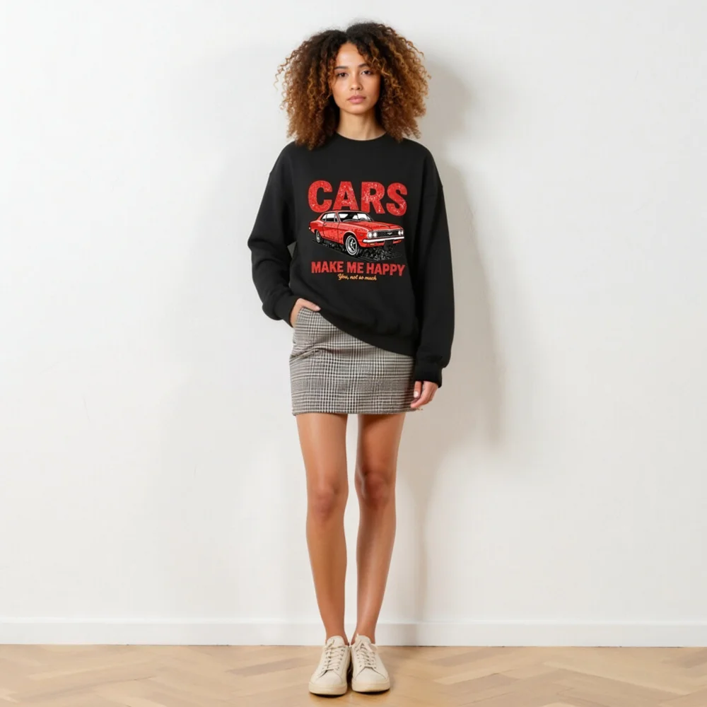 Cars Make Me Happy Sweatshirt – Unisex Vintage Car Graphic Crewneck - Image 6