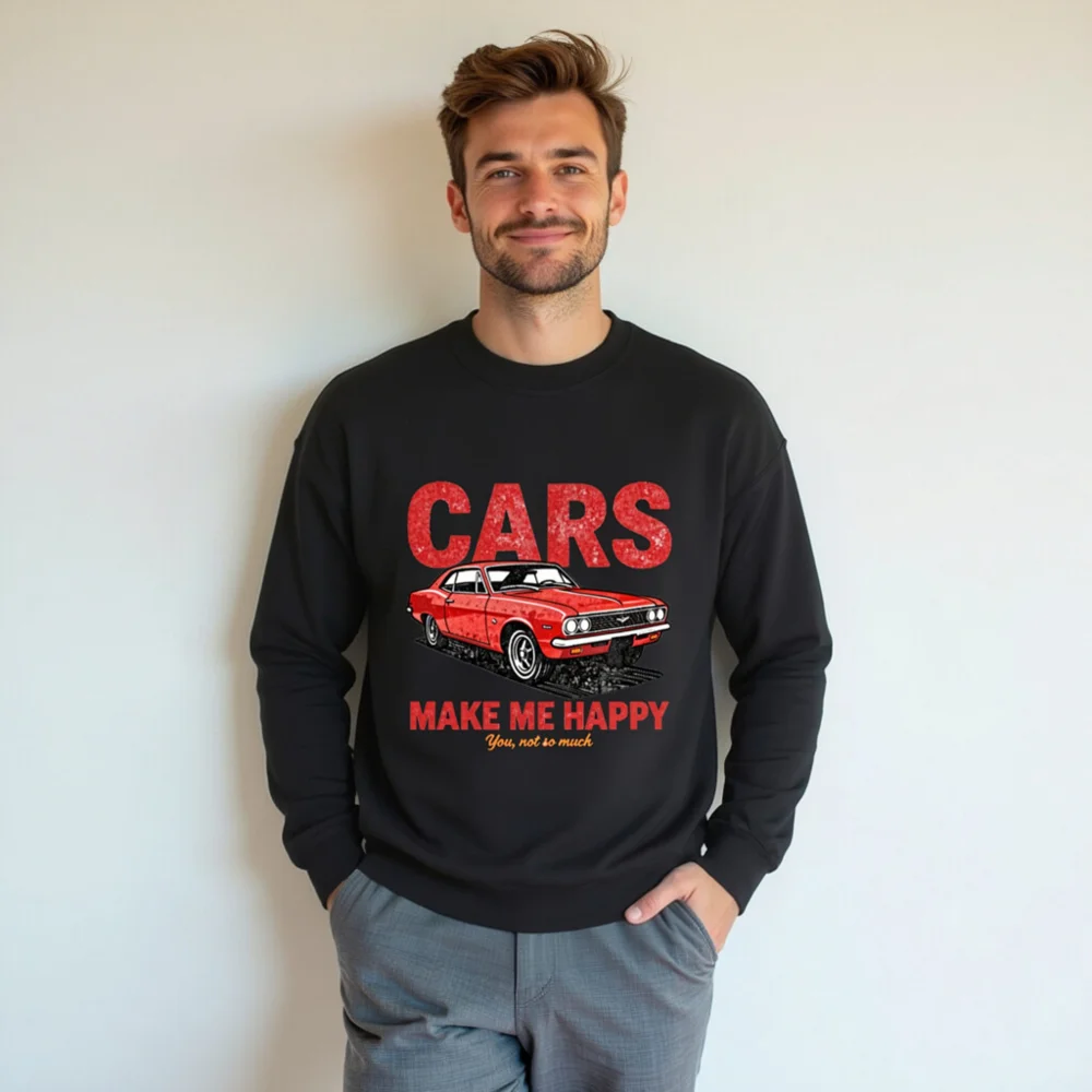 Cars Make Me Happy Sweatshirt – Unisex Vintage Car Graphic Crewneck - Image 7