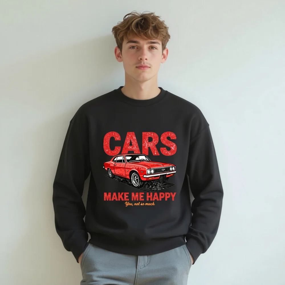 Cars Make Me Happy Sweatshirt – Unisex Vintage Car Graphic Crewneck - Image 8