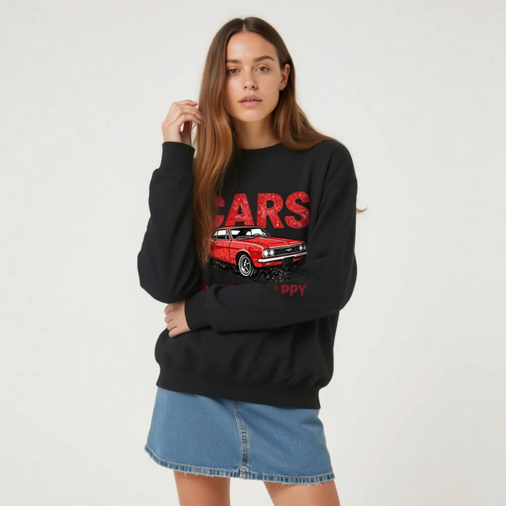Cars Make Me Happy Sweatshirt – Unisex Vintage Car Graphic Crewneck - Image 9