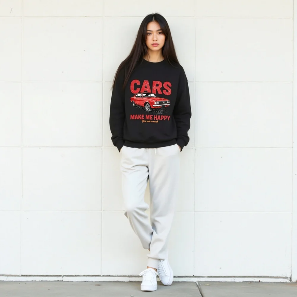 Cars Make Me Happy Sweatshirt – Unisex Vintage Car Graphic Crewneck - Image 10