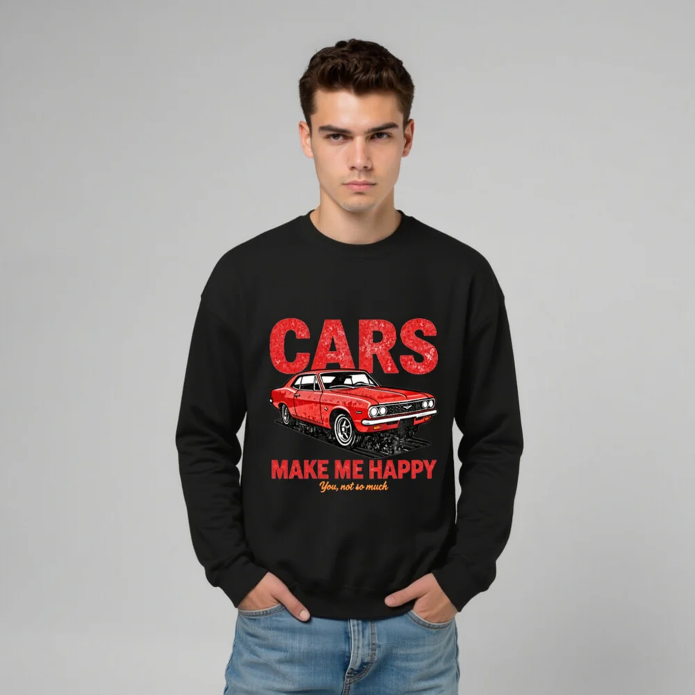 Cars Make Me Happy Sweatshirt – Unisex Vintage Car Graphic Crewneck - Image 11