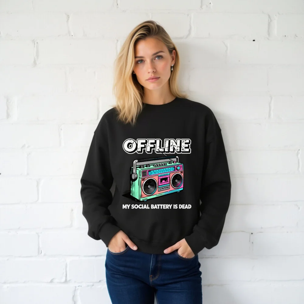 Offline My Social Battery Is Dead Sweatshirt - Unisex Crewneck - Image 2