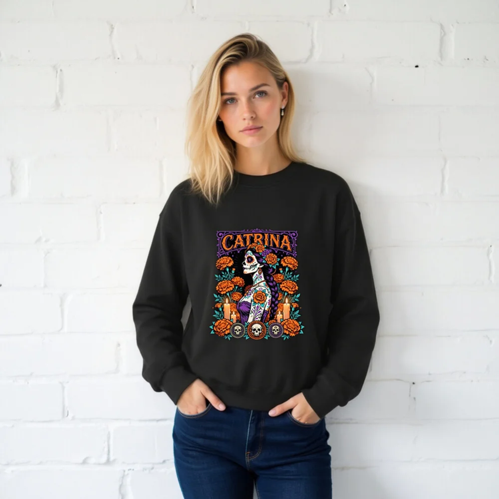Catrina Day of the Dead Sweatshirt - Unisex Crew Neck - Image 2