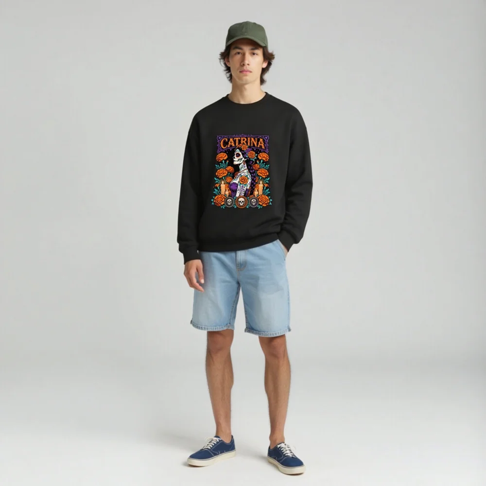 Catrina Day of the Dead Sweatshirt - Unisex Crew Neck - Image 3