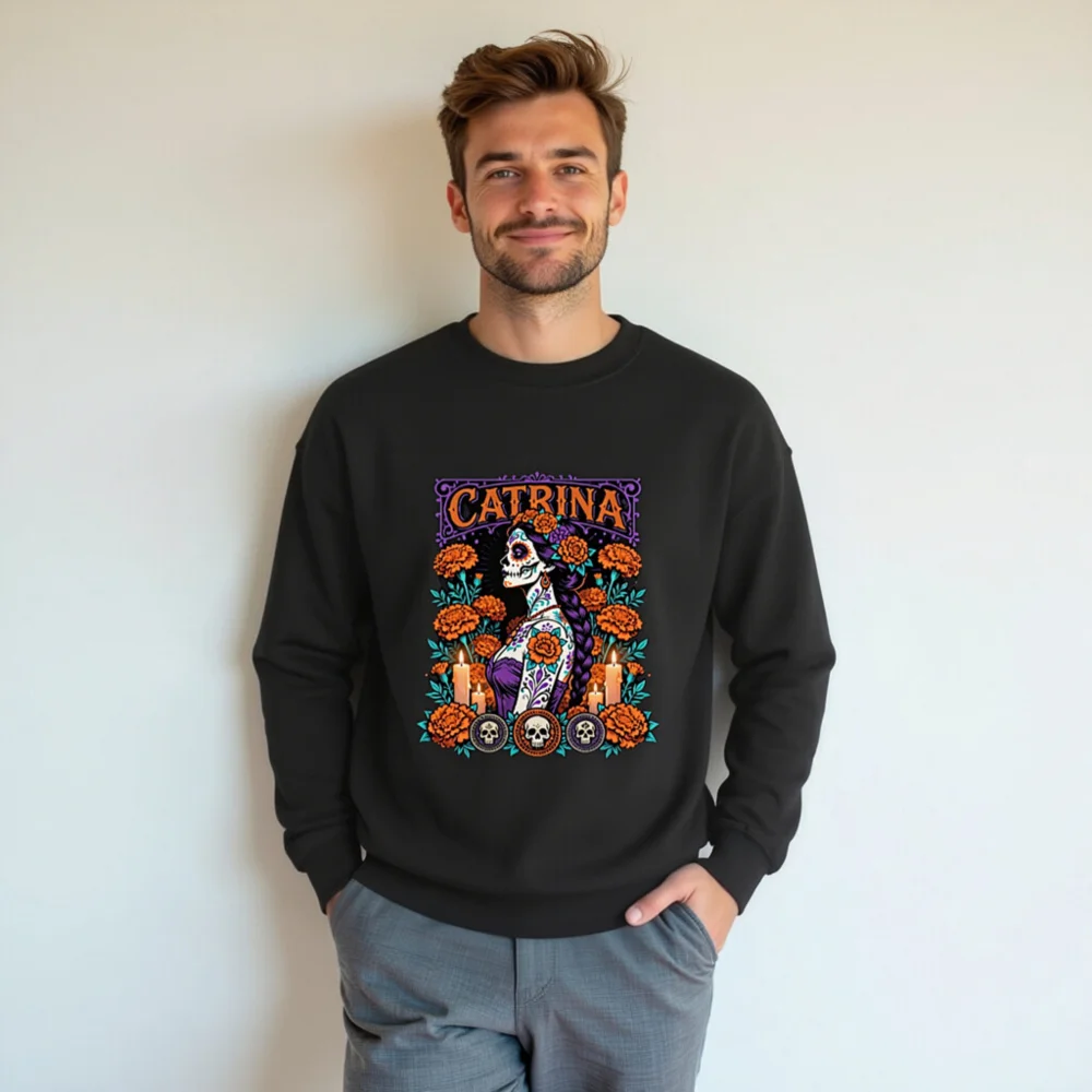 Catrina Day of the Dead Sweatshirt - Unisex Crew Neck - Image 7