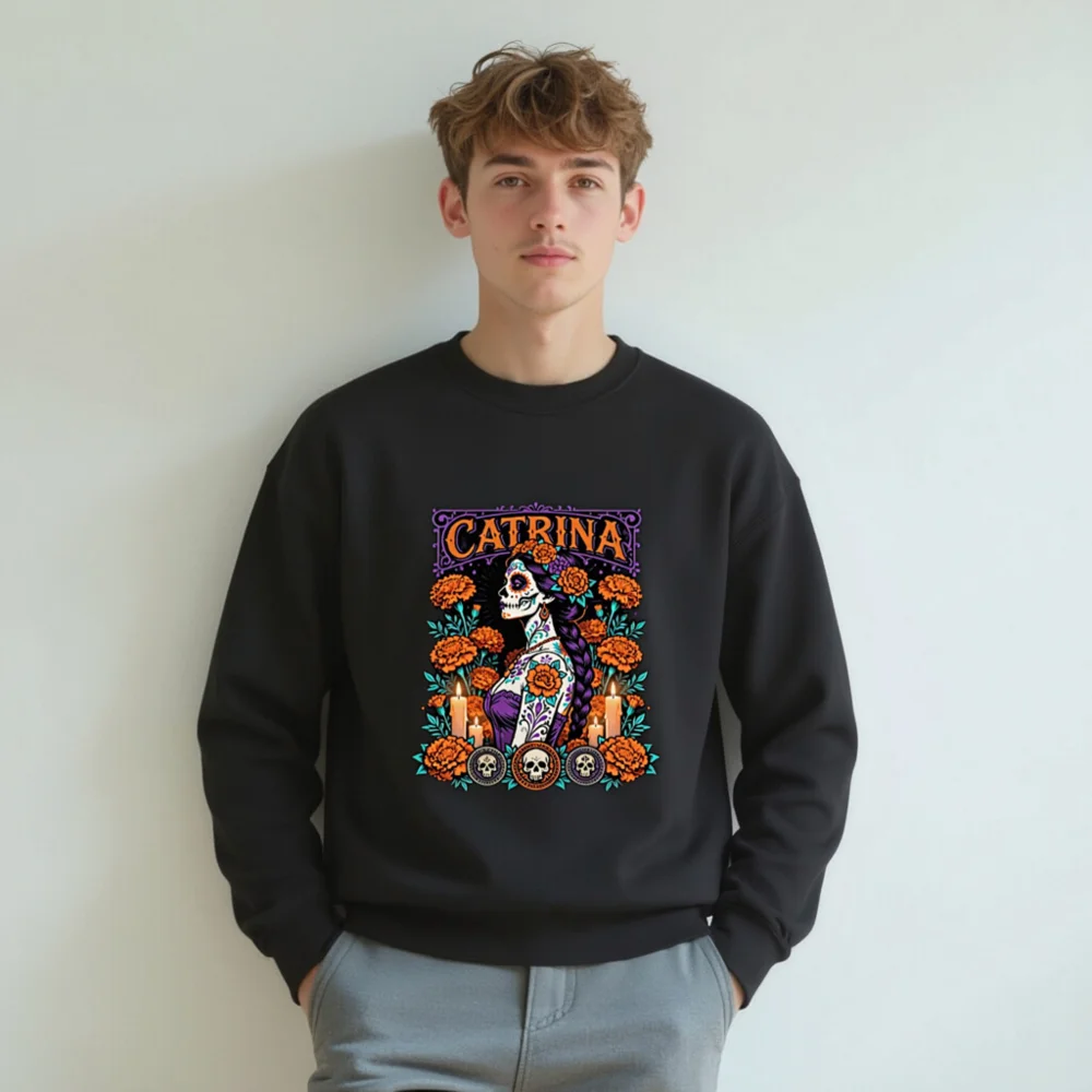 Catrina Day of the Dead Sweatshirt - Unisex Crew Neck - Image 8