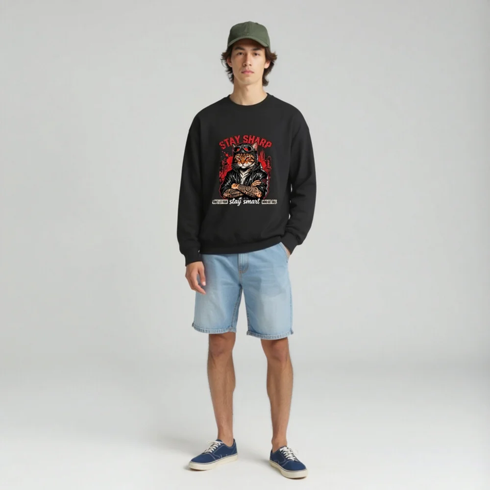 Stay Sharp Cat Graphic Sweatshirt - Unisex Crew Neck Hoodie - Image 3