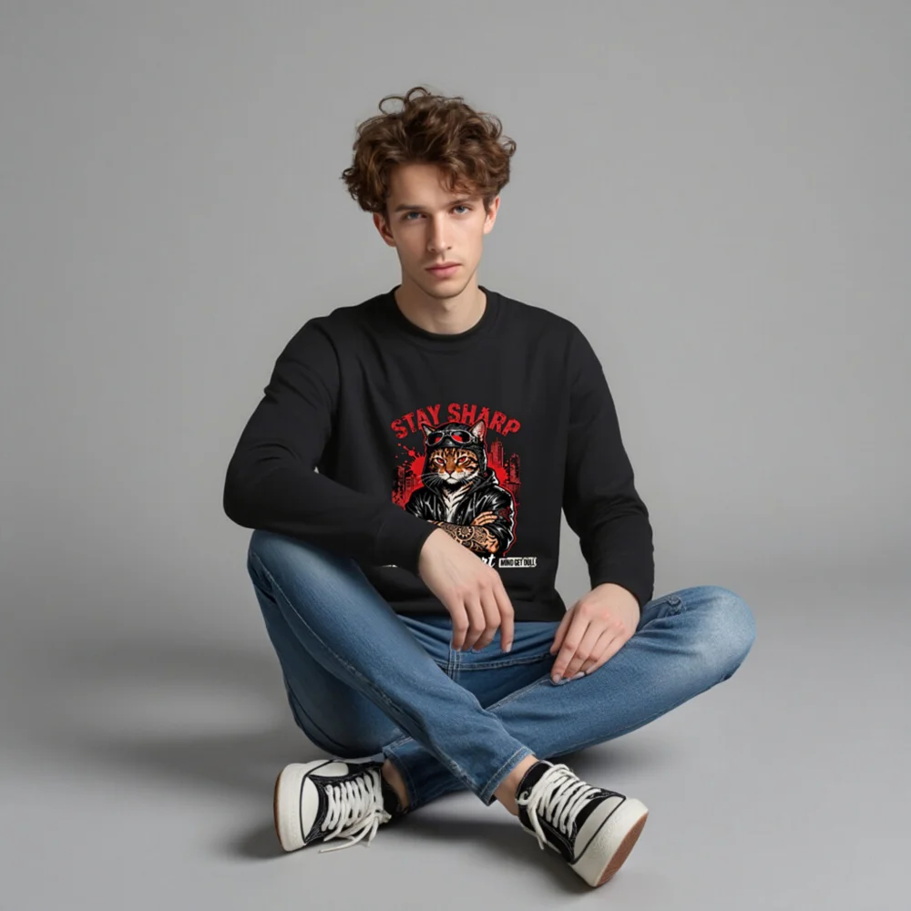 Stay Sharp Cat Graphic Sweatshirt - Unisex Crew Neck Hoodie - Image 4