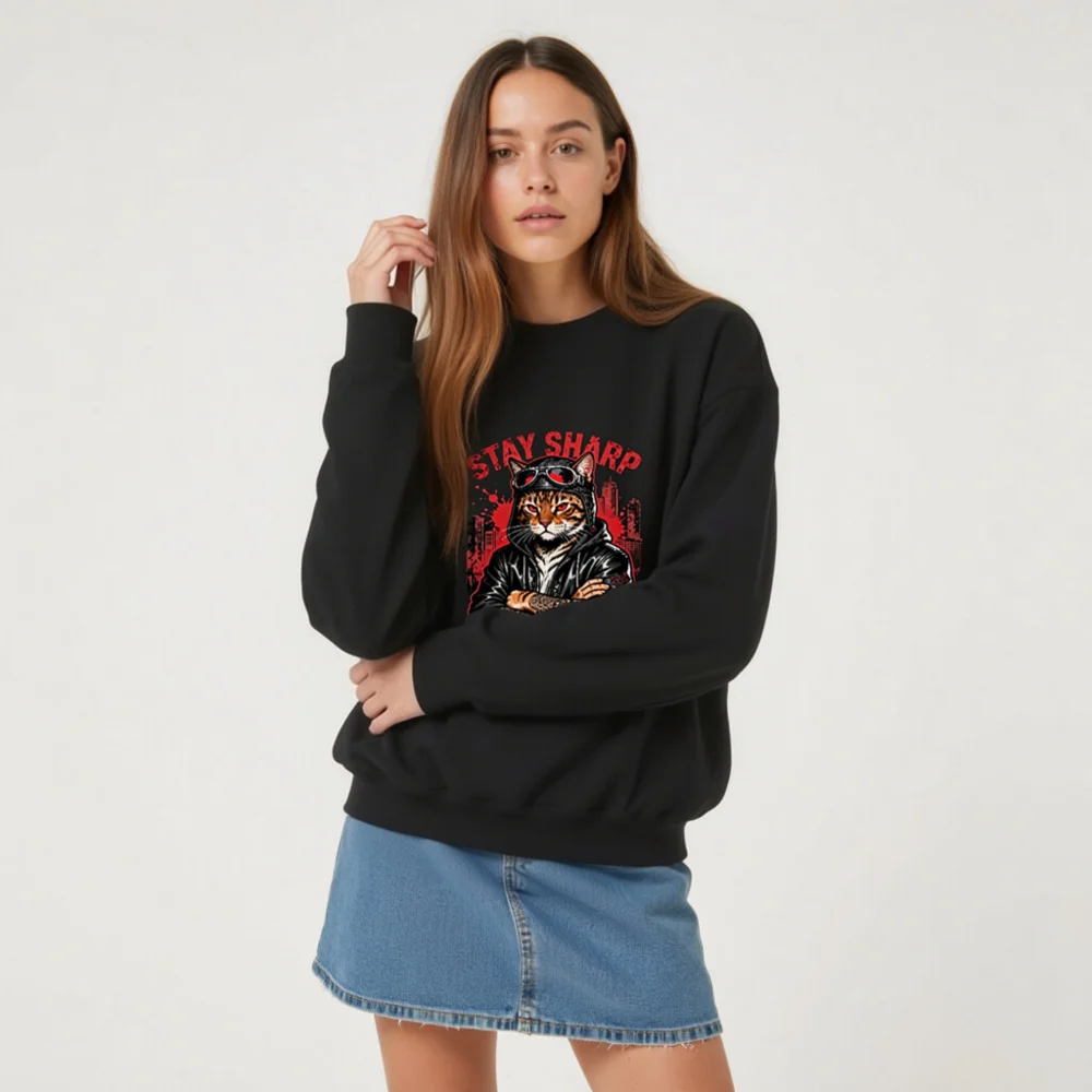 Stay Sharp Cat Graphic Sweatshirt - Unisex Crew Neck Hoodie - Image 9