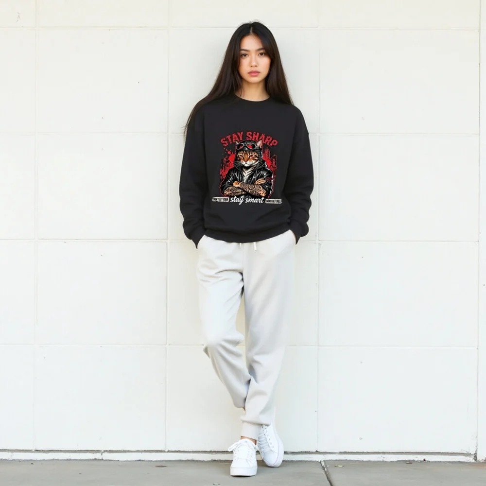 Stay Sharp Cat Graphic Sweatshirt - Unisex Crew Neck Hoodie - Image 10