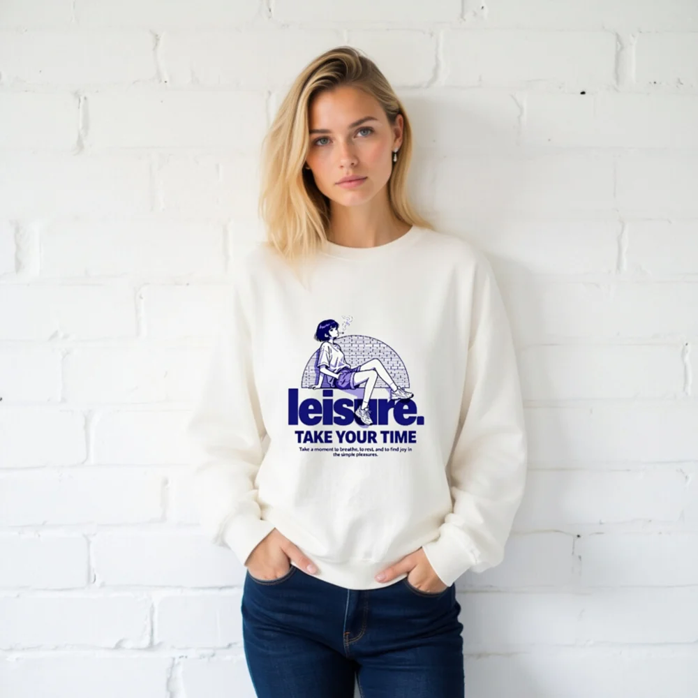 Leisure Unisex Crew Neck Sweatshirt – Take Your Time Graphic Pullover - Image 2