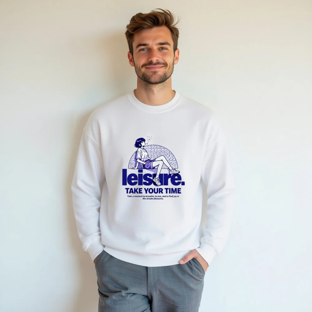 Leisure Unisex Crew Neck Sweatshirt – Take Your Time Graphic Pullover - Image 7