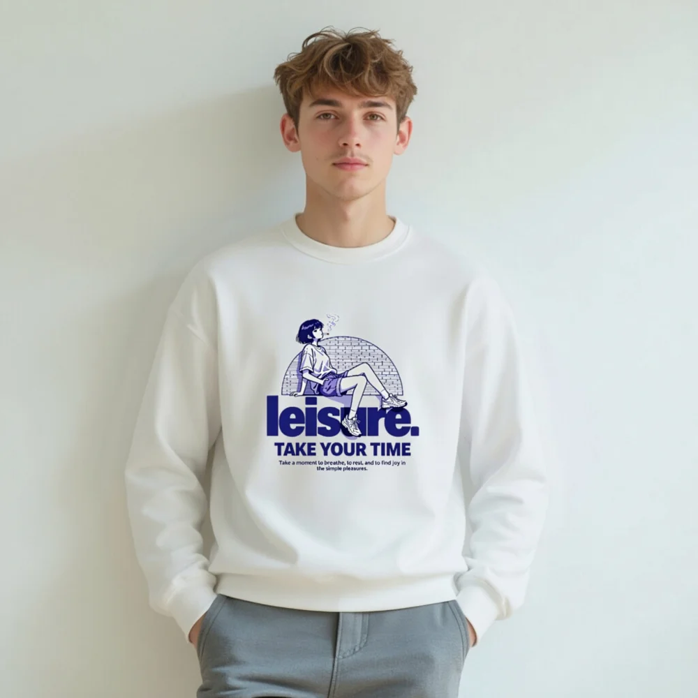 Leisure Unisex Crew Neck Sweatshirt – Take Your Time Graphic Pullover - Image 8