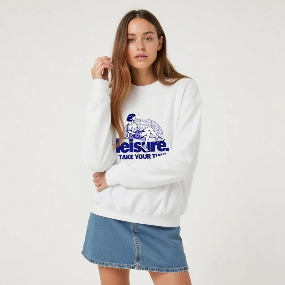 Leisure Unisex Crew Neck Sweatshirt – Take Your Time Graphic Pullover - Image 9