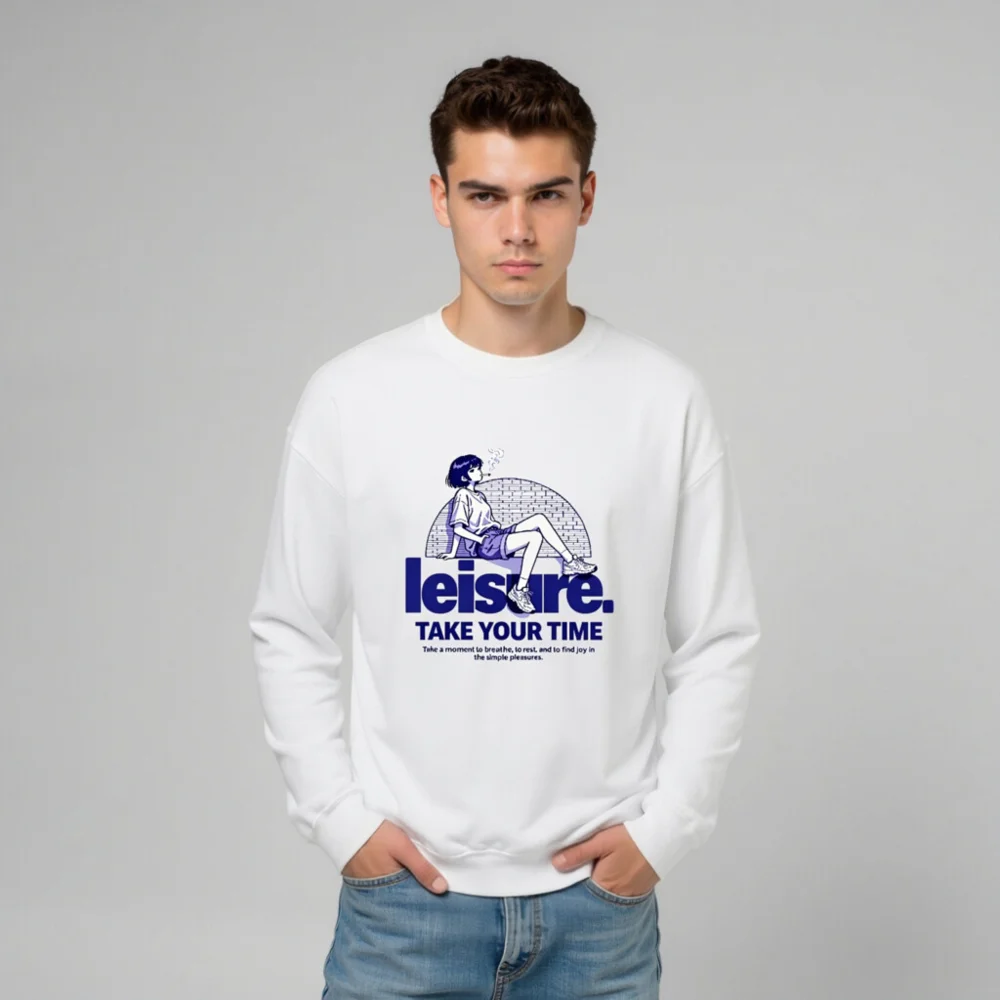 Leisure Unisex Crew Neck Sweatshirt – Take Your Time Graphic Pullover - Image 11