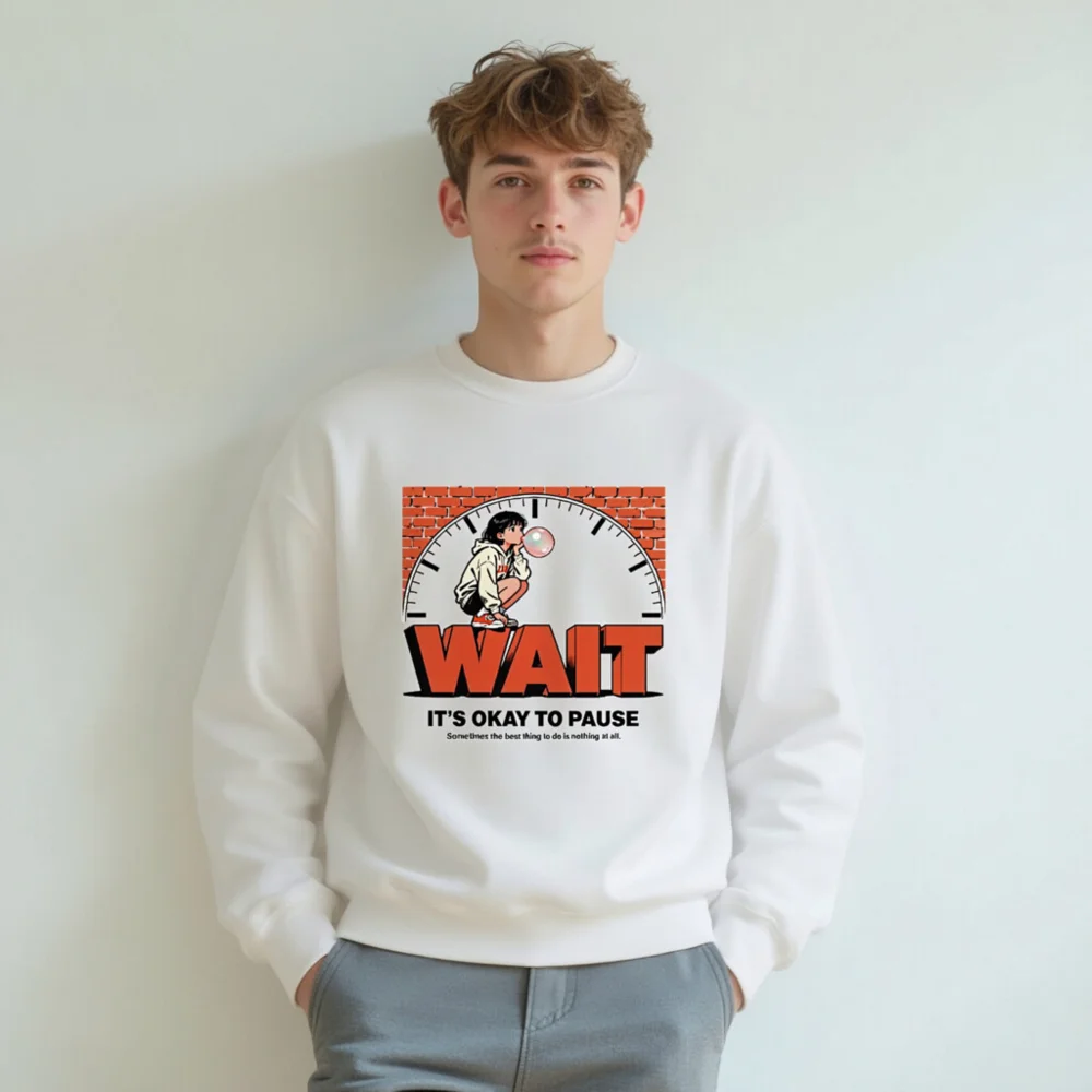 Wait It's Okay to Pause Sweatshirt - Unisex Crewneck Graphic Pullover - Image 8
