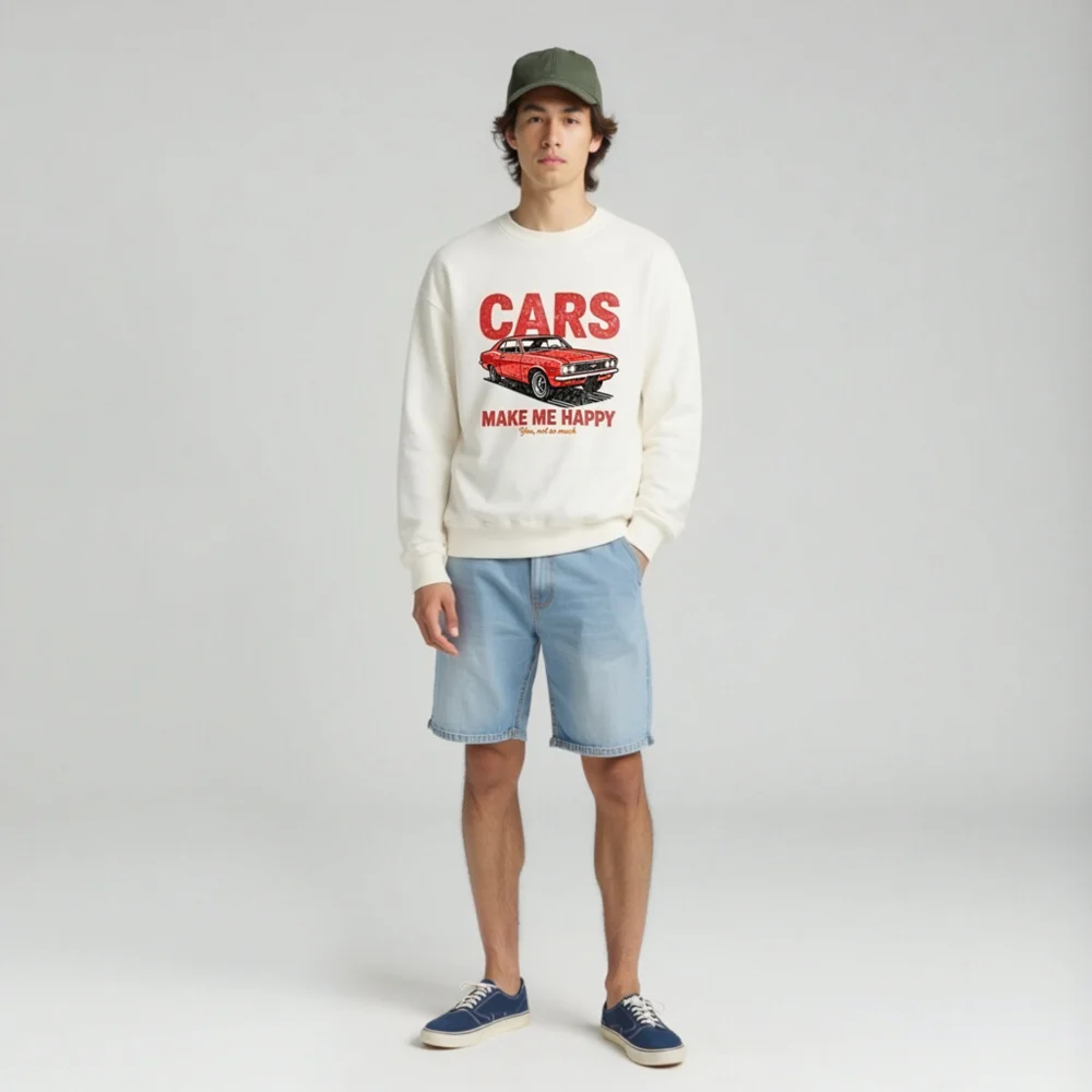Cars Make Me Happy Sweatshirt – Unisex Crewneck Graphic Pullover - Image 3