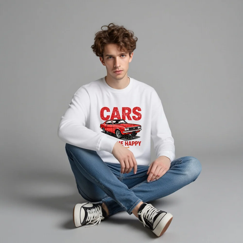 Cars Make Me Happy Sweatshirt – Unisex Crewneck Graphic Pullover - Image 4