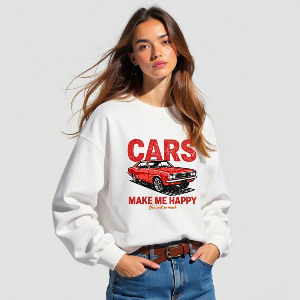 Cars Make Me Happy Sweatshirt – Unisex Crewneck Graphic Pullover - Image 5