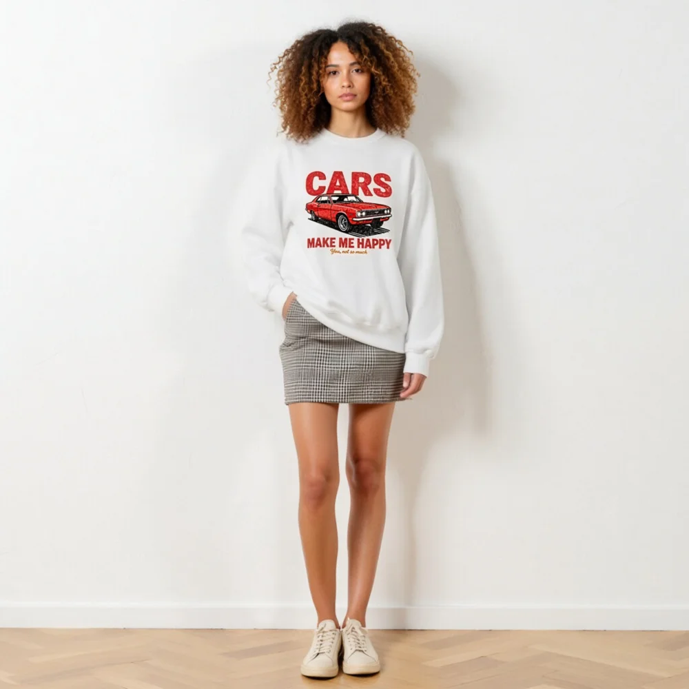Cars Make Me Happy Sweatshirt – Unisex Crewneck Graphic Pullover - Image 6
