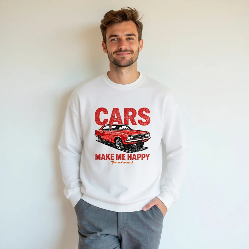 Cars Make Me Happy Sweatshirt – Unisex Crewneck Graphic Pullover - Image 7