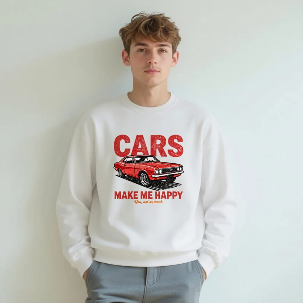 Cars Make Me Happy Sweatshirt – Unisex Crewneck Graphic Pullover - Image 8