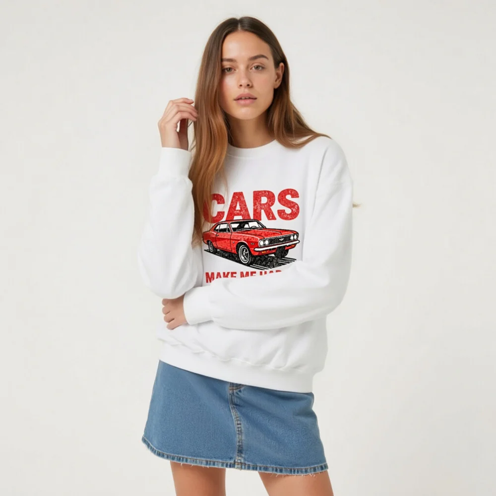 Cars Make Me Happy Sweatshirt – Unisex Crewneck Graphic Pullover - Image 9