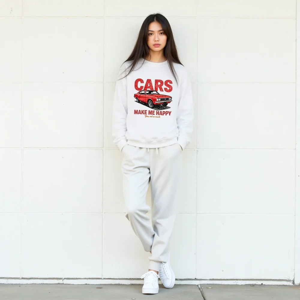 Cars Make Me Happy Sweatshirt – Unisex Crewneck Graphic Pullover - Image 10