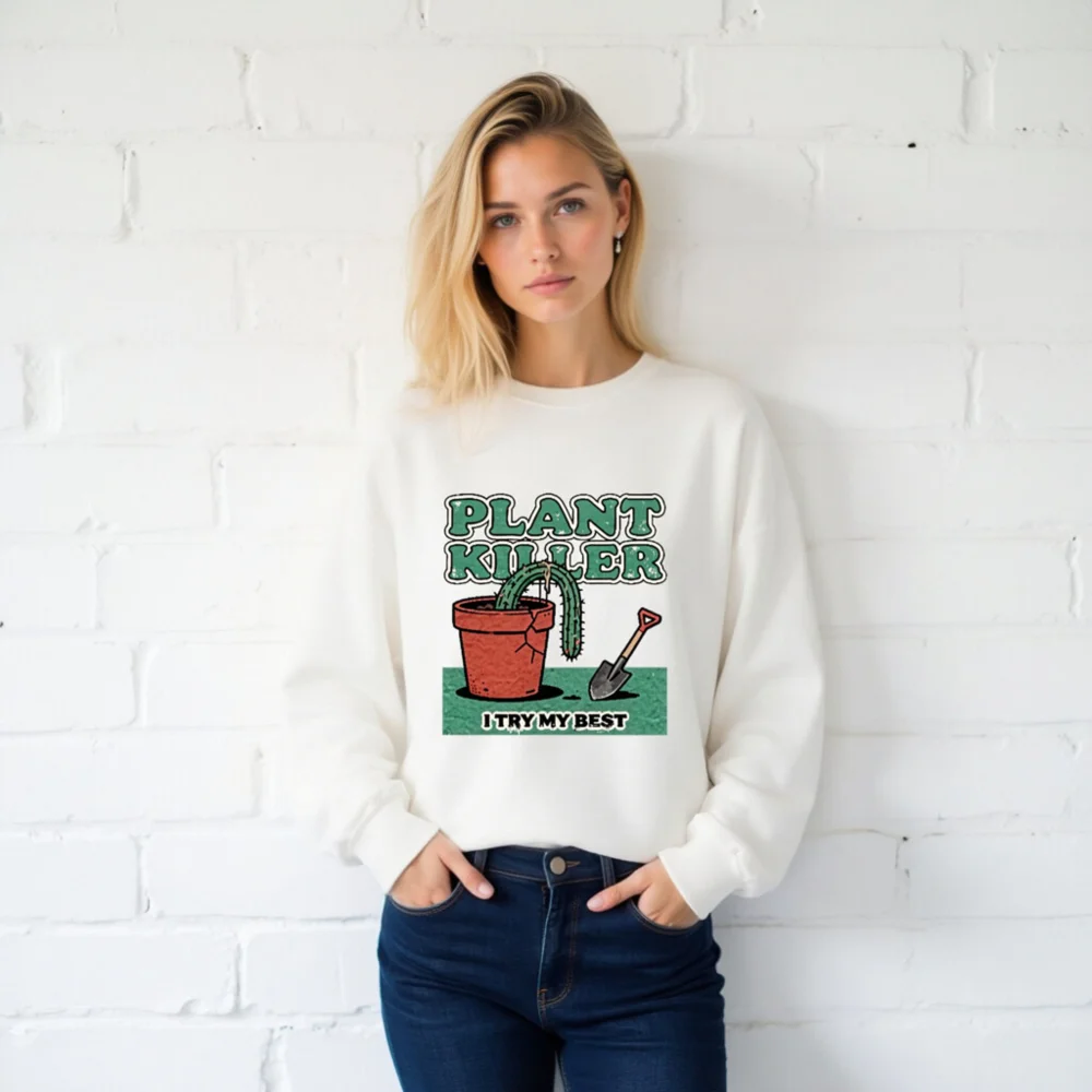 Plant Killer Sweatshirt - Unisex Crew Neck Graphic Pullover - Image 2