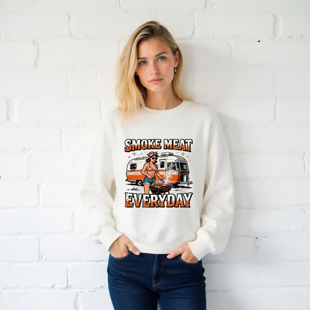 Smoke Meat Everyday Unisex Sweatshirt - Vintage BBQ Graphic Crewneck - Image 2