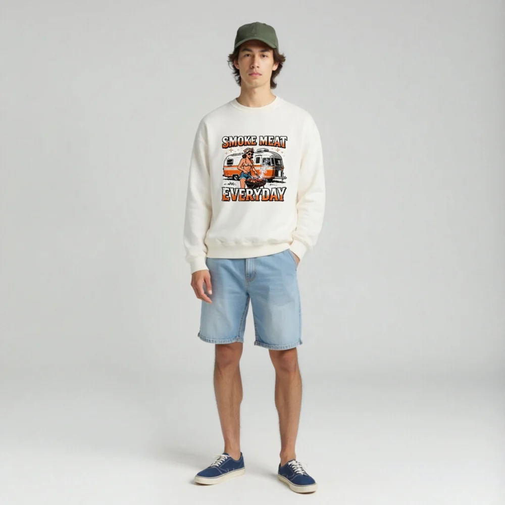 Smoke Meat Everyday Unisex Sweatshirt - Vintage BBQ Graphic Crewneck - Image 3