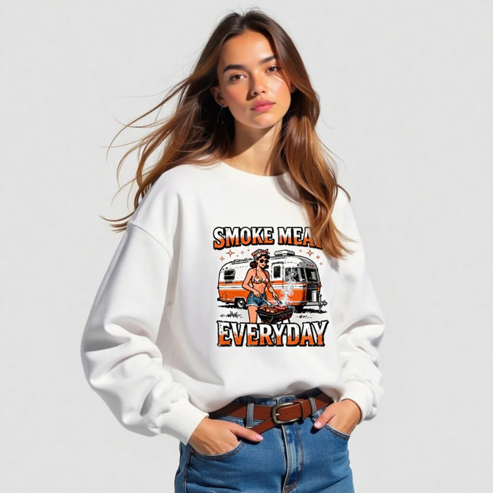 Smoke Meat Everyday Unisex Sweatshirt - Vintage BBQ Graphic Crewneck - Image 5
