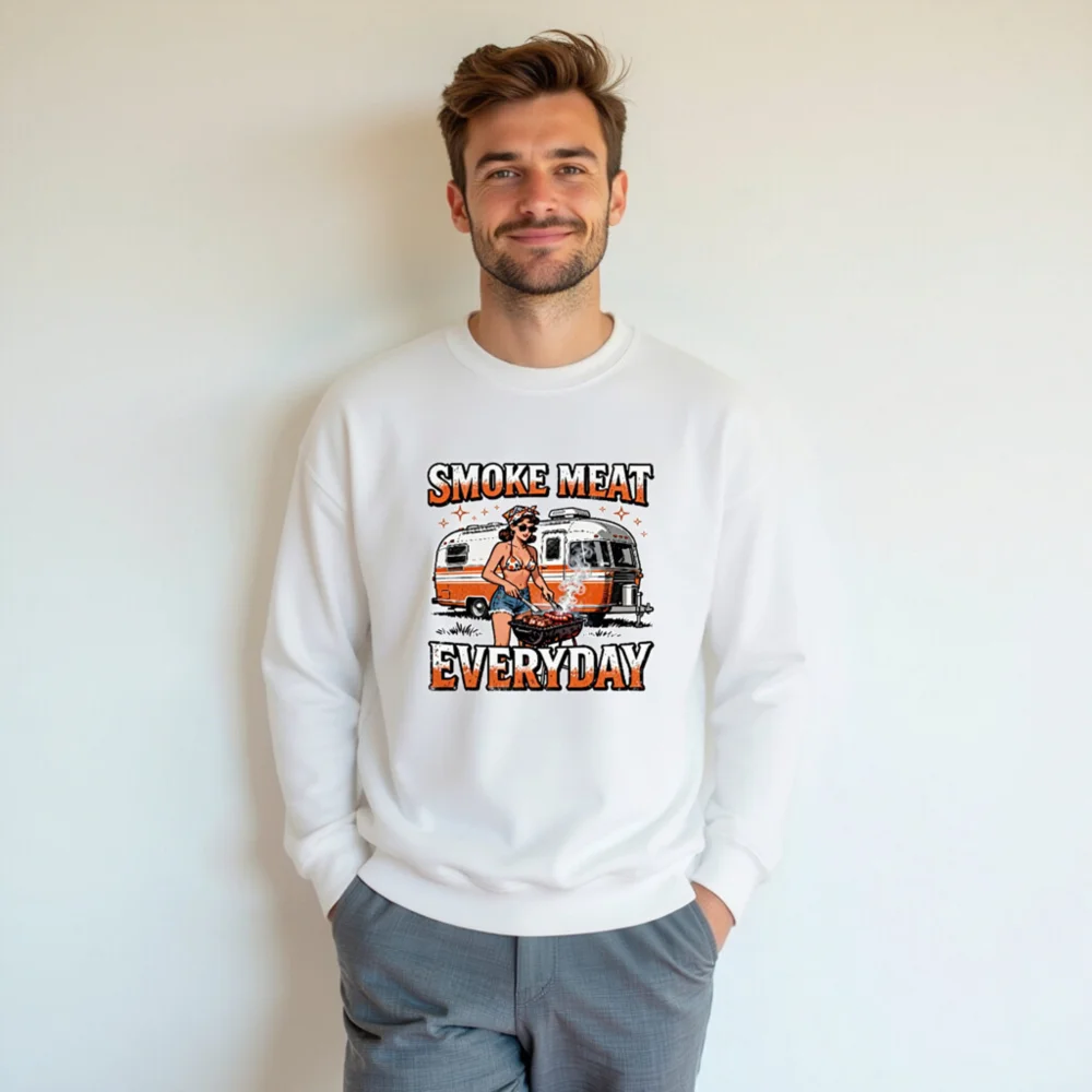 Smoke Meat Everyday Unisex Sweatshirt - Vintage BBQ Graphic Crewneck - Image 7