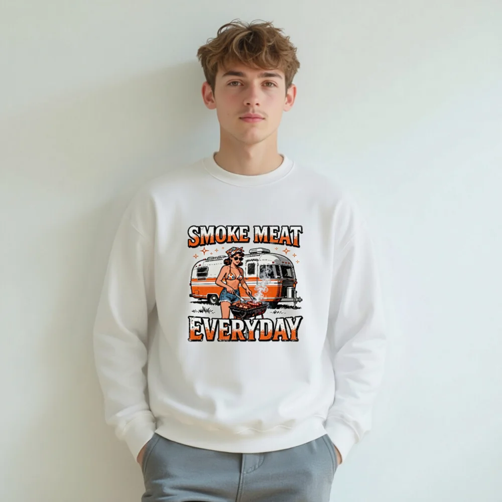 Smoke Meat Everyday Unisex Sweatshirt - Vintage BBQ Graphic Crewneck - Image 8