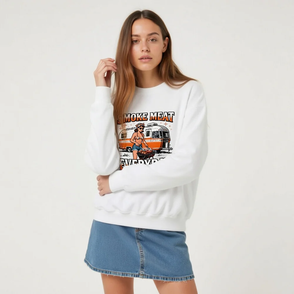 Smoke Meat Everyday Unisex Sweatshirt - Vintage BBQ Graphic Crewneck - Image 9