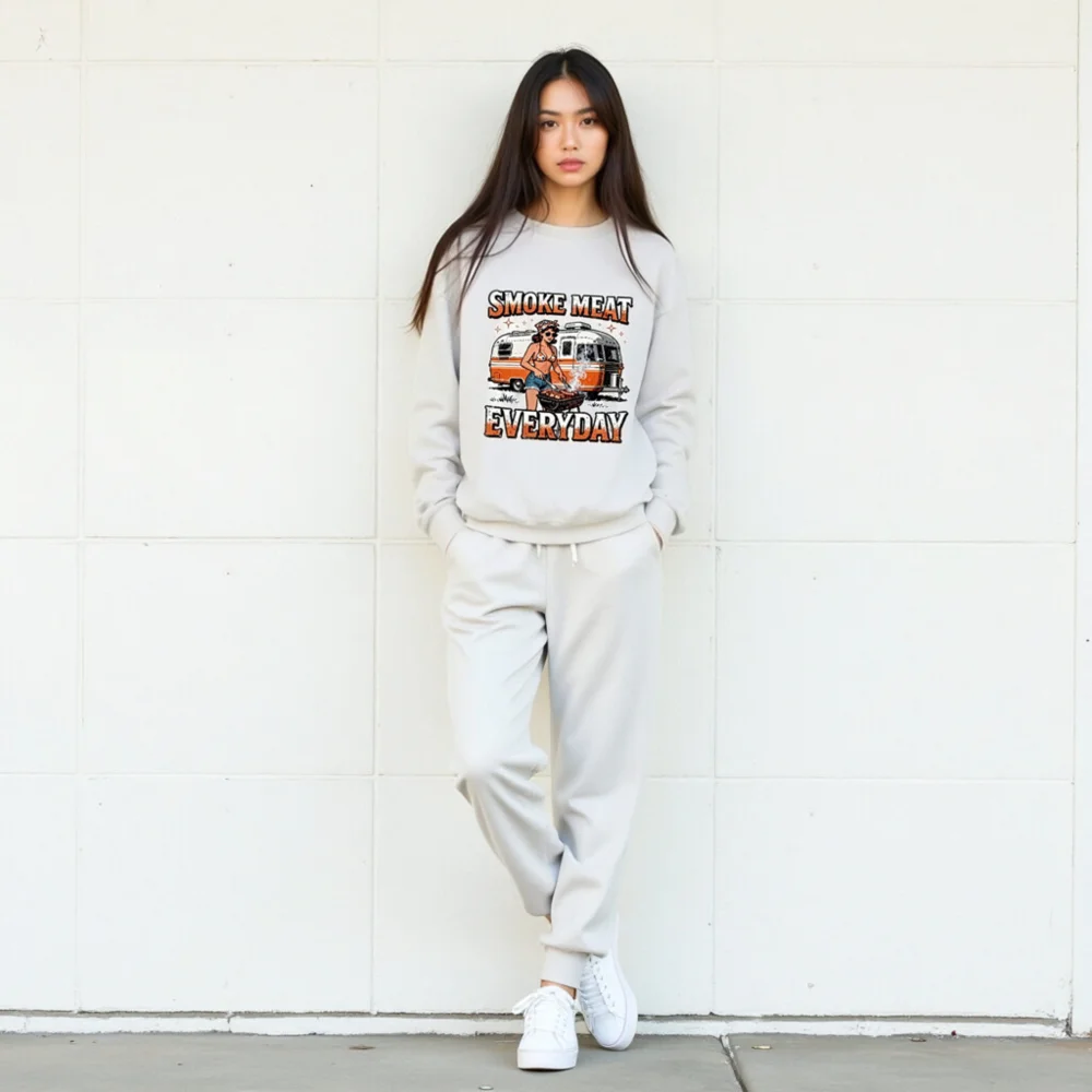 Smoke Meat Everyday Unisex Sweatshirt - Vintage BBQ Graphic Crewneck - Image 10