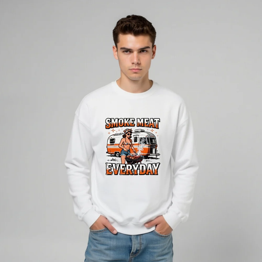 Smoke Meat Everyday Unisex Sweatshirt - Vintage BBQ Graphic Crewneck - Image 11