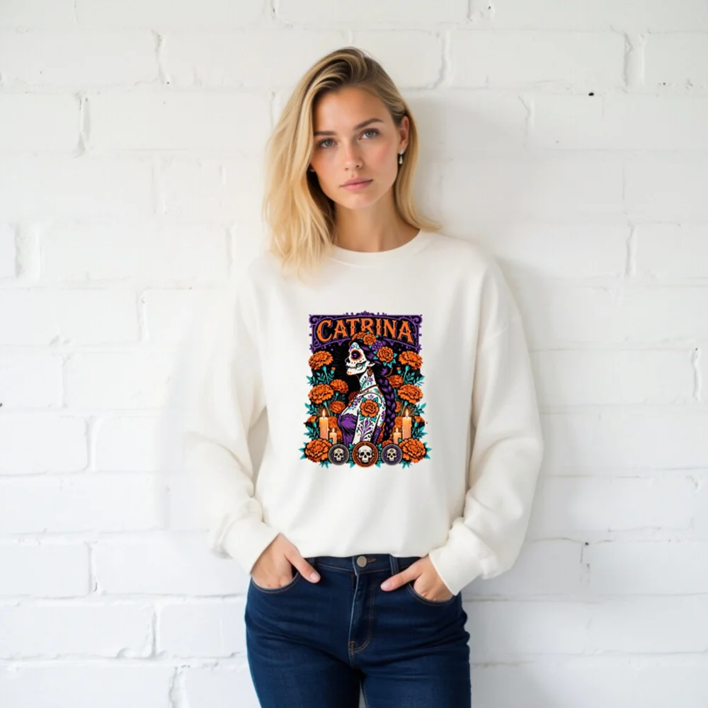 Catrina Day of the Dead Sweatshirt - Unisex Crew Neck - Image 2