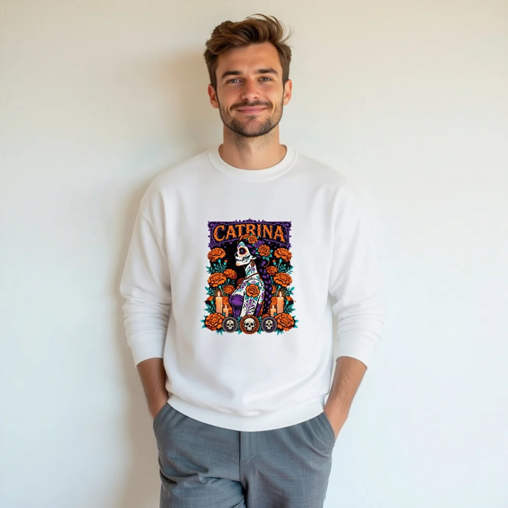 Catrina Day of the Dead Sweatshirt - Unisex Crew Neck - Image 7
