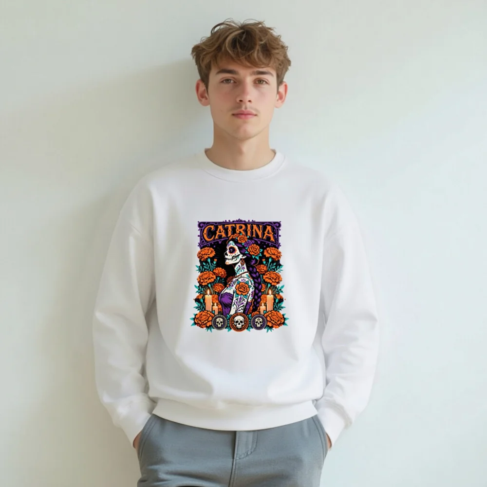 Catrina Day of the Dead Sweatshirt - Unisex Crew Neck - Image 8