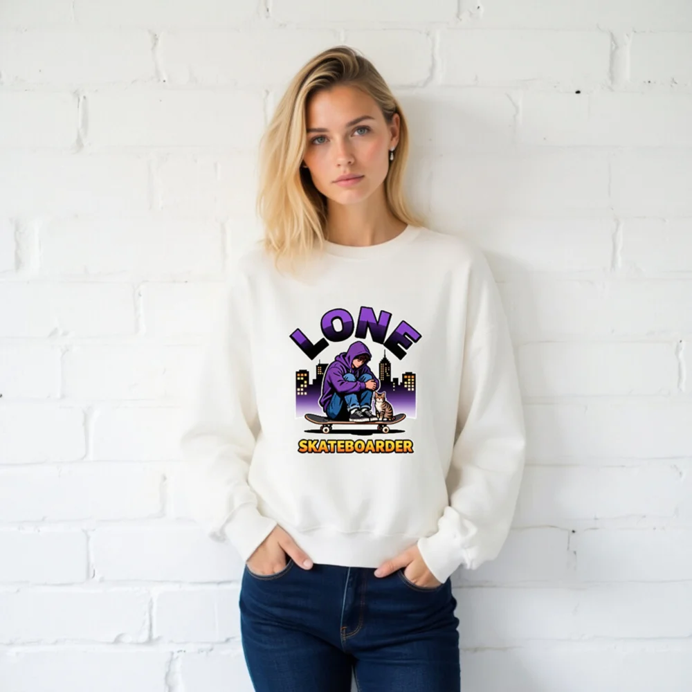 Lone Skateboarder Unisex Sweatshirt - Graphic Hoodie Style Crewneck - Image 2