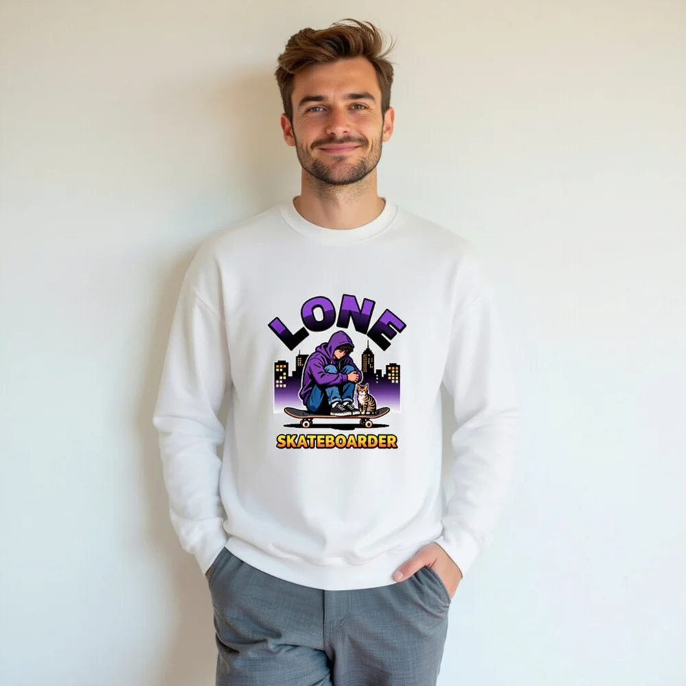 Lone Skateboarder Unisex Sweatshirt - Graphic Hoodie Style Crewneck - Image 7