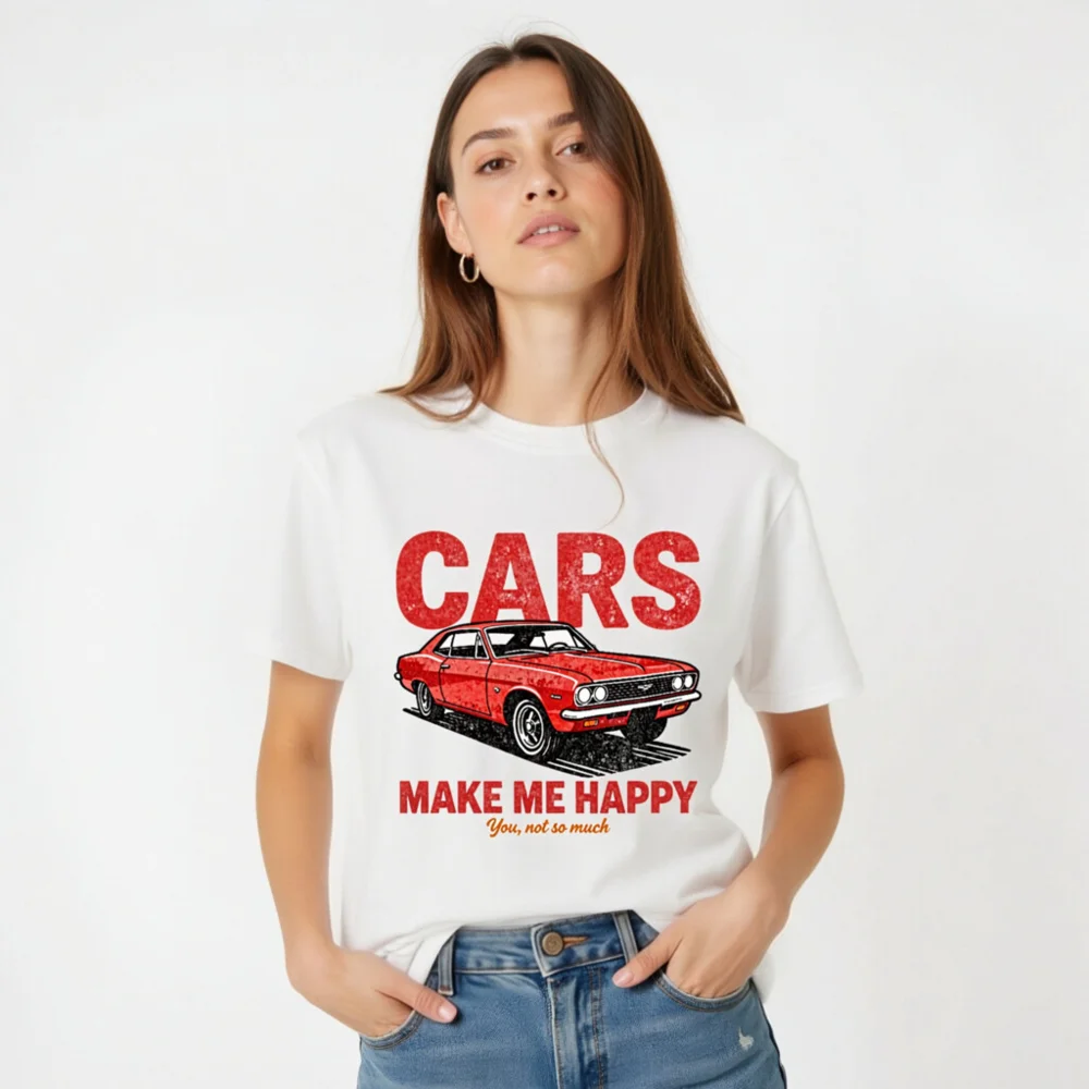 Cars Make Me Happy T-Shirt – Unisex Organic Cotton Graphic Tee - Image 2